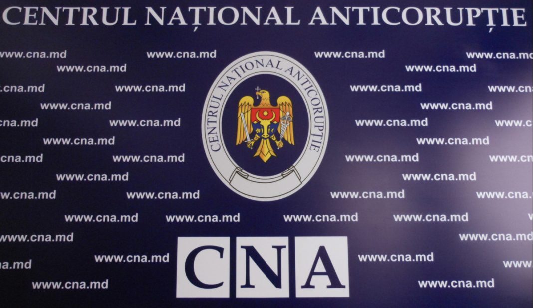 Backdrop with the seal of the National Anticorruption Center (CNA) and repeated URL www.cna.md across a dark blue background; CNA letters appear in three white blocks at bottom.